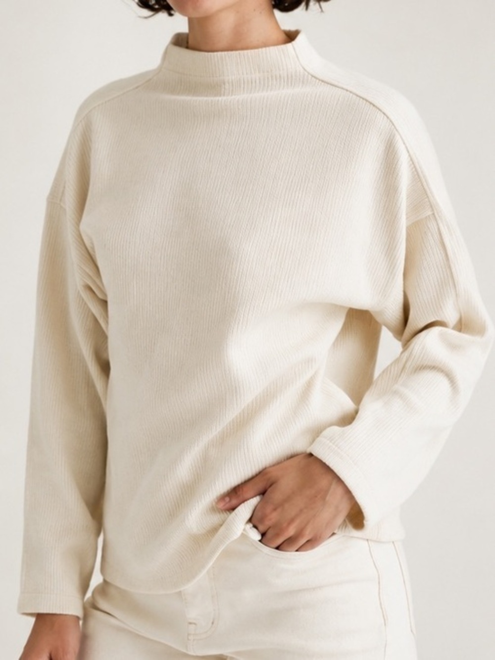 Madewell Striped Jacquard Textured Antique Cream Funnelneck Long Sleeve Top